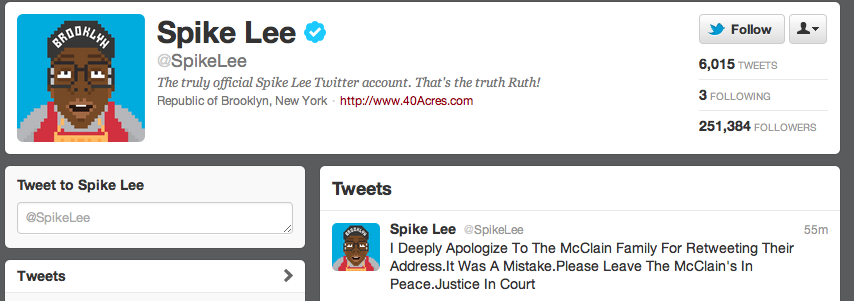 Spike Lee apologizes for tweet