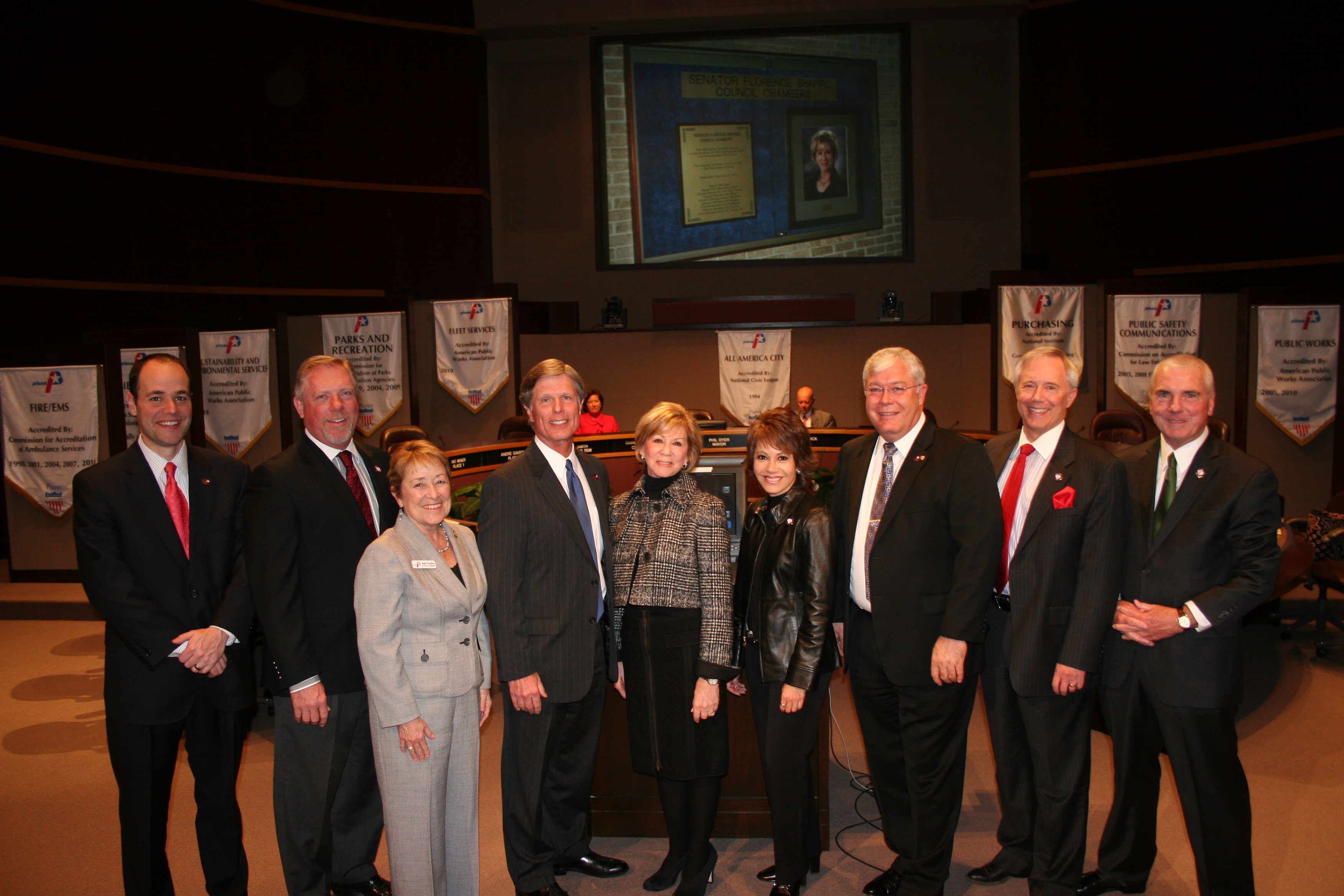 Plano City Council Chambers renamed in honor of Fmr. Sen. Florence Shapiro
