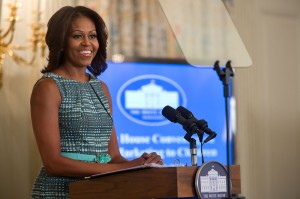  Let' Move Blog First Lady Michelle Obama Encourages Collaborative Food Marketing Effort to Empower Parents Posted by Elyse Cohen, Deputy Director, Let’s Move! on September 19, 2013 From the State Dining Room of the White House yesterday, the First Lady addressed a diverse cross section of leaders from food and media industry executives, advocates, parent leaders, government agency representatives and researchers about the power of marketing in influencing kids’ food choices and the need for leveraging this power toward healthier food options for our nation’s children. The goal of the convening was to begin a constructive, collaborative dialogue and strategize about ways to shift the marketing of unhealthy products to healthier products and decrease the marketing of unhealthy products to kids.   First Lady Michelle Obama delivers remarks during a "Let's Move!" food marketing convening in the State Dining Room of the White House, Sept. 18, 2013. (Official White House Photo by Amanda Lucidon