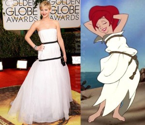 Starcasm.net on Facebook compared Jennifer Lawrence's dress to the one wore by Ariel in Little Mermaid - enough said...