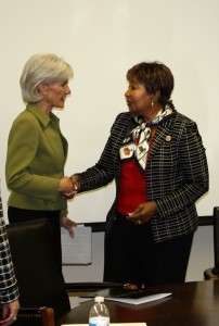 HHS Secretary Kathleen Sebelius and Congresswoman Eddie Bernice Johnson