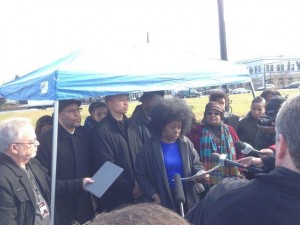 PAALF leaders met Monday on the vacant lot which was slated for a Trader Joe's prior to the company's withdrawal this week. (Andrew Theen/The Oregonian)