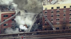 Aerial view of an explosion at 116th Street and Park Avenue on March 12, 2014. (credit: CBS 2)