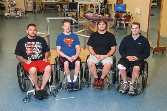 Four paraplegics able to voluntarily move their legs following electrical stimulation