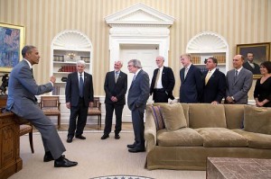 President Barack Obama greets the 2014 Kavli Prize laureates in the Oval Office (Source: Kavli Foundation)