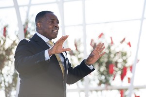 PLANO, TX - JANUARY 20:  City of Plano Mayor, Harry LaRosiliere, addressed a crowd at the Toyota North America groundbreaking ceremony on January 20, 2015 in Plano, Texas.  (Photo by Cooper Neill/Getty Images for Toyota)