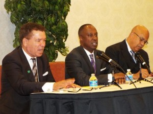 National Bankers Association President Michael Grant, U.S. Black Chambers Inc. President Ron Busby, and A.M.E. board member Rev. Jonathan Weaver discuss a new plan for economic development through the Black Church. 