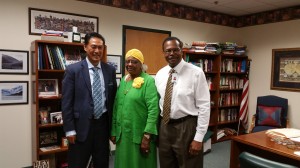 Picture of The Week: Young Sung, a graduate of Newman Smith High School (NSHS), Sister Tarpley, a former teacher of NSHS and Mr. Joe Pouncy, current principal of NSHS 