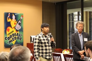 Jansouk Chun, Brookhaven College student and a resident of Allen, talks to audience members about his artwork.  photo source: Dallas County Community College District 