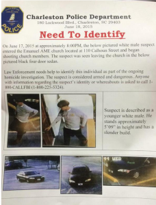 Flyer with photos of South Carolina shooter's photo and vehicle photos.