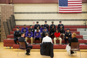 President Barack Obama talks with students and law enforcement officials about community relations and programs that build trust between youth and the police, at the Salvation Army Ray and Joan Kroc Corps Community Center in Camden, N.J., May 18, 2015. (Official White House Photo by Pete Souza)  . 