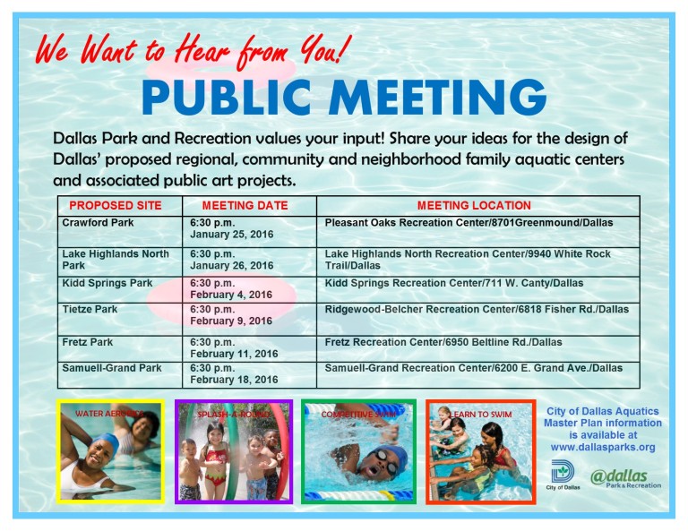 Dallas Aquatics Master Plan Public Meetings Starts Tonight