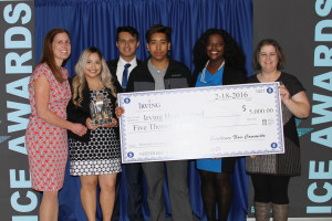 The coveted ICE Award, which represents an overall "best-in-show" recognition, was presented to Irving High School for its Biomedical Science Academy Science Fair. Students and staff involved in the program received the ICE Award trophy to display on campus and $5,000 to support the future of the program.