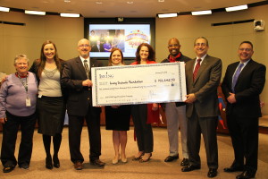  Irving ISD employees committed more than $193,342 to support the Irving Schools Foundation (ISF) through this year’s Payroll Deduction Campaign. A check presentation was made during the January 19 meeting of the Irving ISD Board of Trustees. Pictured are Kay Branch, Bowie Middle School counselor and ISF board member; Crystal Scanio, ISF executive director; Randy Randle, Irving ISD school board president; Jennifer Anderson, Bowie Middle School principal; Jennifer McKee, Kinkeade Early Childhood School principal; O.T. Thomas, MacArthur High School associate principal; Dr. Jose L. Parra, Irving ISD Superintendent of Schools; and Dan Cummings, MacArthur High School principal.