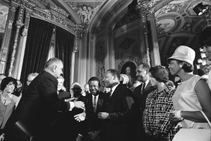  President Lyndon B. Johnson, Martin Luther King, Jr., and Rosa Parks at the signing of the Voting Rights Act on August 6, 1965 image: wikipedia.org