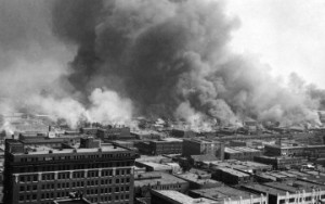 The "Little Africa” section of Tulsa, OK in flames during the 1921 race rio Read more at EBONY http://www.ebony.com/black-history/the-destruction-of-black-wall-street-405#ixzz3znYBTCnD Follow us: @EbonyMag on Twitter | EbonyMag on Facebook