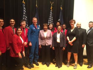 NASA Astronaut Tyler Hague, NASA’s Vanessa Wyche, University of Texas at Dallas’ Beth Keithley, and Congresswoman Johnson address the students about the importance of STEM. photo:ebj/press release