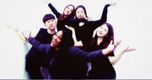 Choreographer Bridget L. Moore with South Korean dancers (l-r) Sang Joon Park, Jiwoo Kim, Jieun Heo, and Jungmin Yang. 