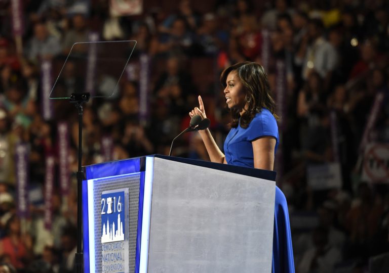 First Lady Michelle Obama presents the case for electing Hillary Clinton in 2016