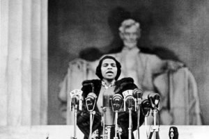 Forbidden from performing at Constitution Hall, Marian Anderson sang in front of the Lincoln Memorial, drawing a crowd of over 75,000. Courtesy of Library of Congress