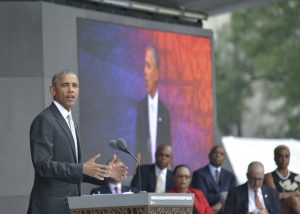President Barack Obama speaks during the grand opening ceremony of the National Museum of African American History and Culture (NMAAHC) in Washington, D.C. The NMAAHC is the first Smithsonian museum focused on Black History on the National Mall. (Freddie Allen/AMG/NNPA)