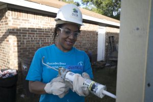 MBFS Volunteers build a house with Habitat for Humanity during the Mercedes Benz Financial Service Week of Caring in Fort Worth, Texas on September 28, 2016. (Photo by/Sharon Ellman)