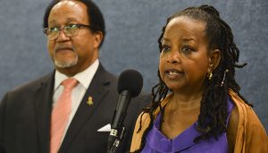 Denise Rolark Barnes (left) said that Black women voters can make a monumental difference in the outcome of the 2016 election, just like they did in 2012. This photo was taken during a recent press conference at the National Press Club in Washington, D.C. (Freddie Allen/AMG/NNPA)