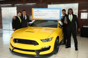 Students of Prairie View A&M University win 2016 Ford HBCU Community Challenge after presenting innovative app in front of judges including Tom Joyner and Henry Ford III at Ford World Headquarters. (PRNewsFoto/Ford Motor Company)