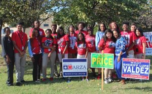 About 20 Carter High School students cast their ballots for the November election where they walked from campus to an early voting location, with their teachers. Photo courtesy: Dallas ISD 