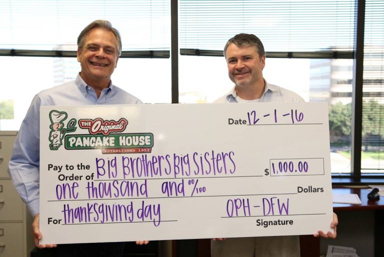 The Original Pancake House DFW donates $1,000 to Big Brothers Big Sisters