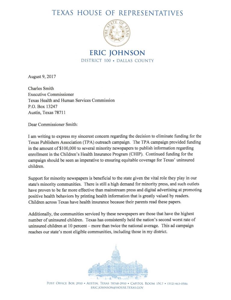 Texas Press Association supports Rep. Johnson’s call to reinstate minority newspaper grants