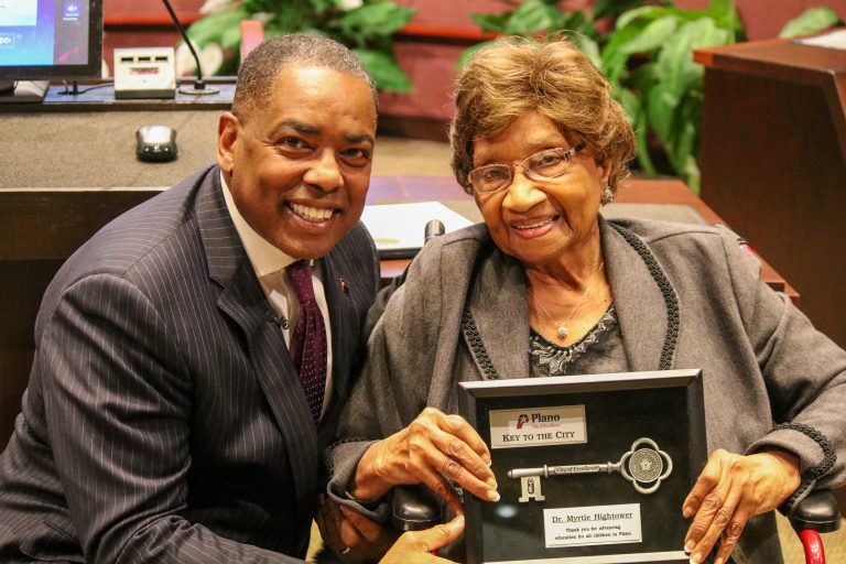Dr. Myrtle Hightower awarded the key to the City of Plano
